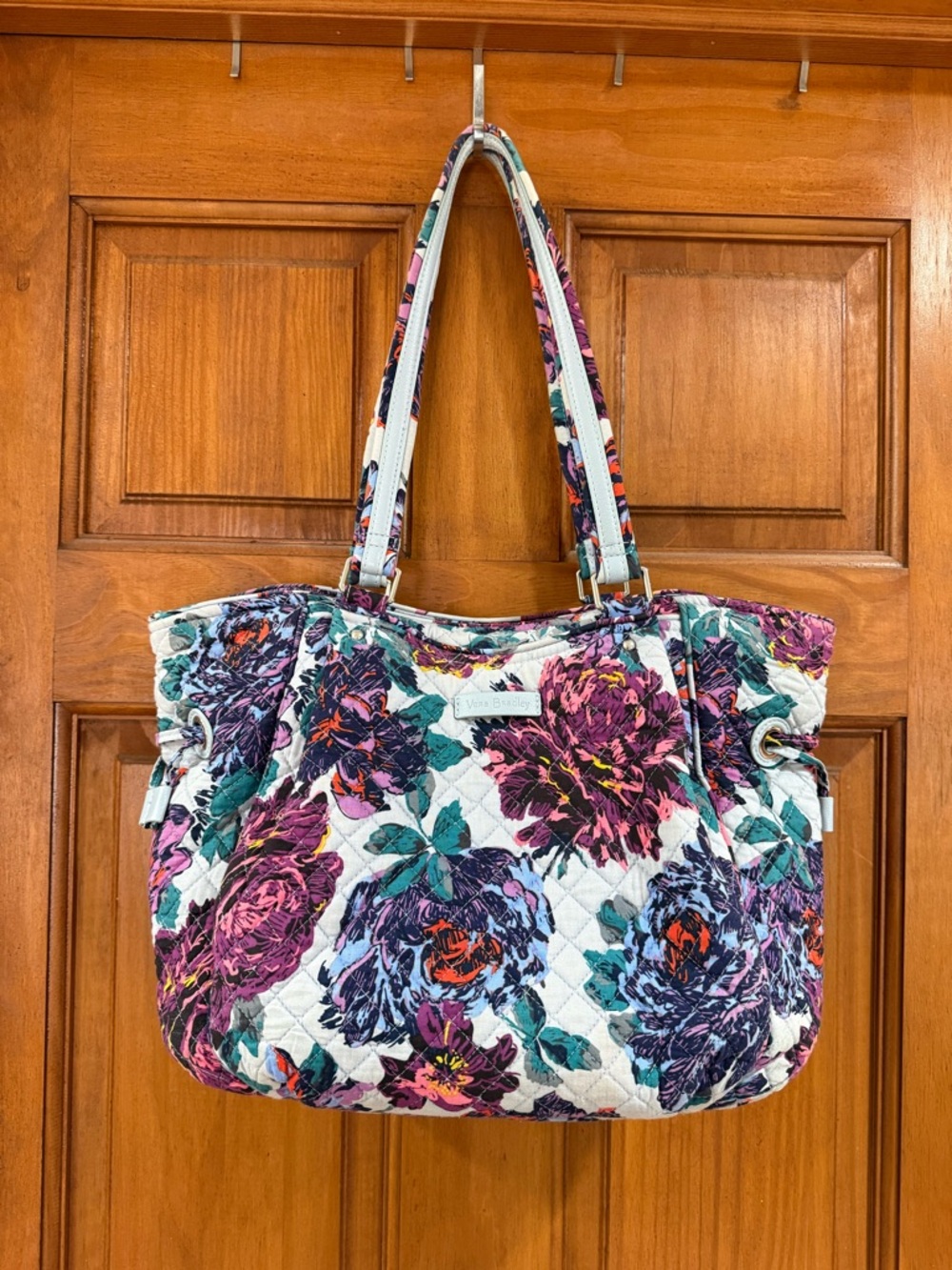 Vera Bradley Quilted Floral Tote - Light Blue w/ Purple, Teal, Pink, Red Accents